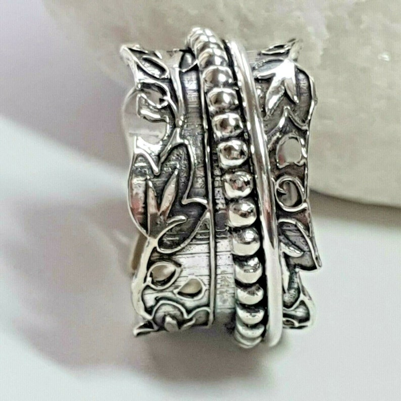 elegant sterling silver spinner anxiety stress ring floral bohemian