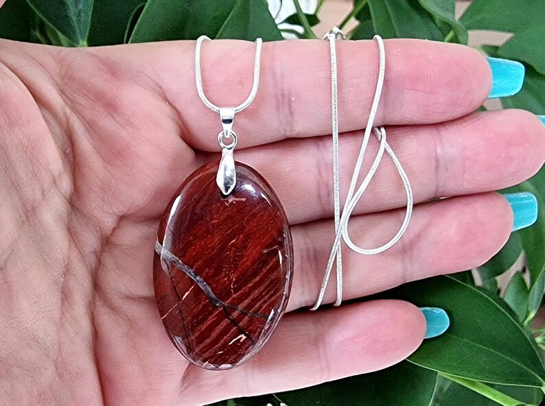 Gifts for Her- Red snakeskin Jasper Crystal Gemstone Necklace- Silver plated store snake chain-16