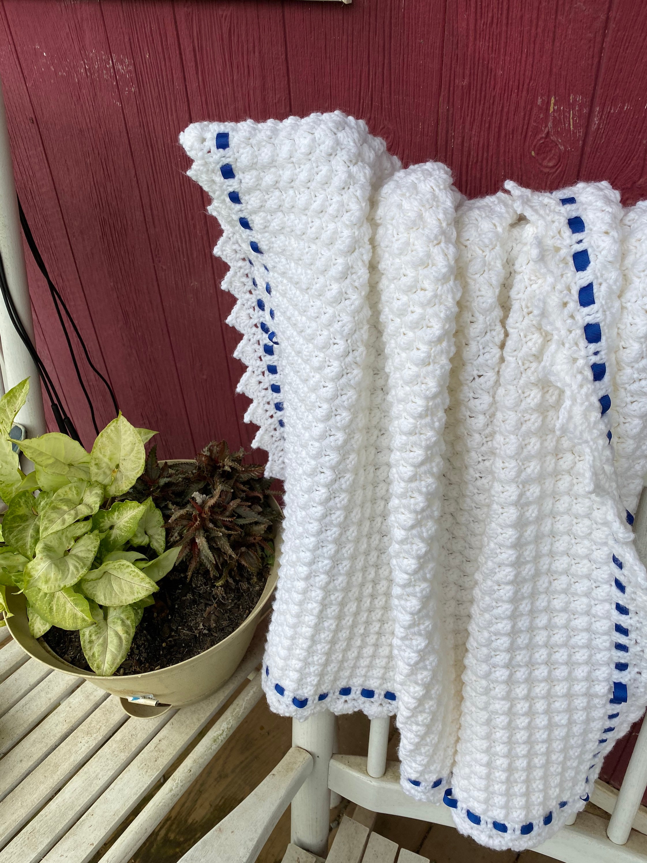 Crocheted Baby Blanket With Ribbon Border Etsy