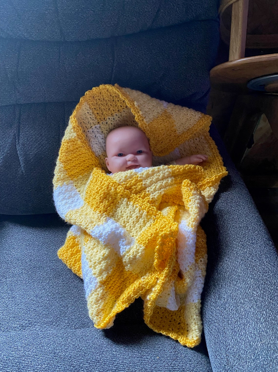 Gingham Yellow Baby Blanket, Crocheted Etsy