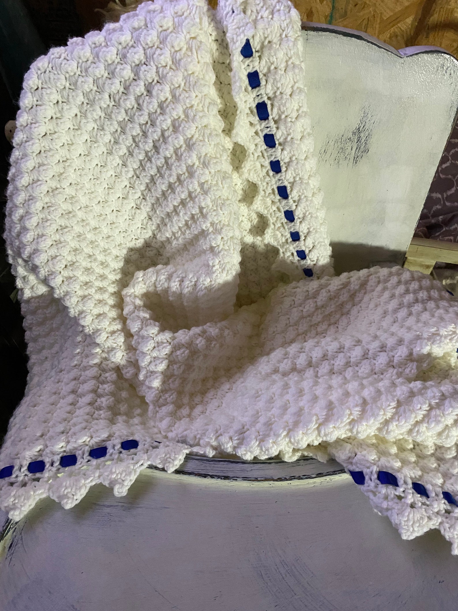 Crocheted Baby Blanket With Ribbon Border Etsy