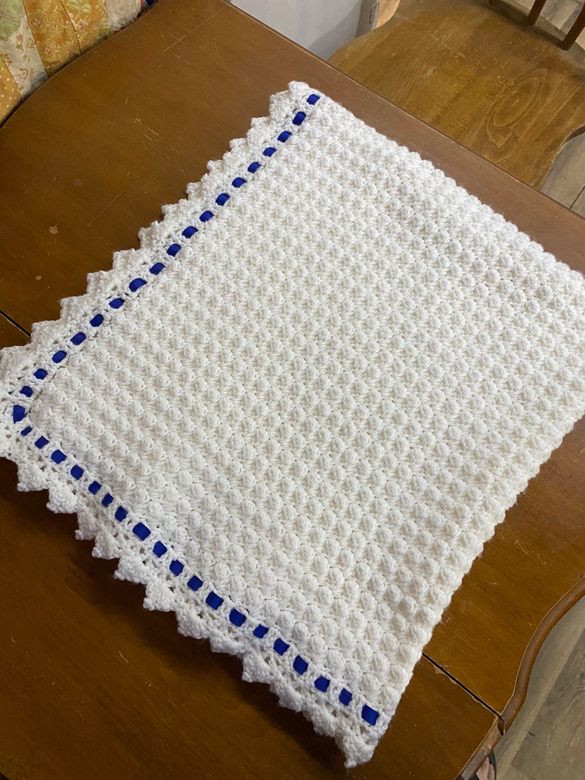 Crocheted Baby Blanket With Ribbon Border Etsy