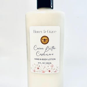 Natural Cocoa Butter Cashmere Hand and Body Lotion with Shea butter, Cocoa Butter, Mango Butter, Non Greasy 8oz bottle