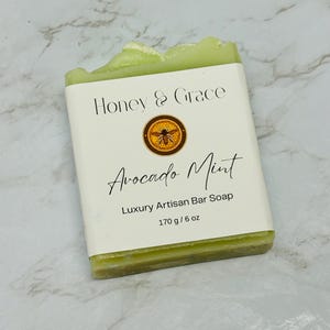 Natural Avocado Mint Soap Bar, 5.5 oz, Palm Free Soap, Handmade Vegan Soap, Mint, Moisturizing Avocado Soap for Sensitive Skin, Eco-Friendly