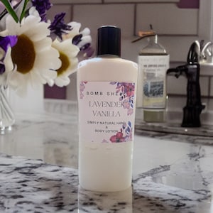 Natural Lavender and Vanilla Hand and Body Lotion with Shea butter, Cocoa Butter, Mango Butter, Non Greasy 8oz bottle