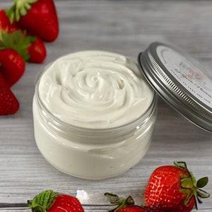 Natural Strawberry Body Butter - Shea Butter, Cocoa Butter & Mango Butter - Non-Greasy, Vegan Formula for - Natural Moisturizer-Handcrafted
