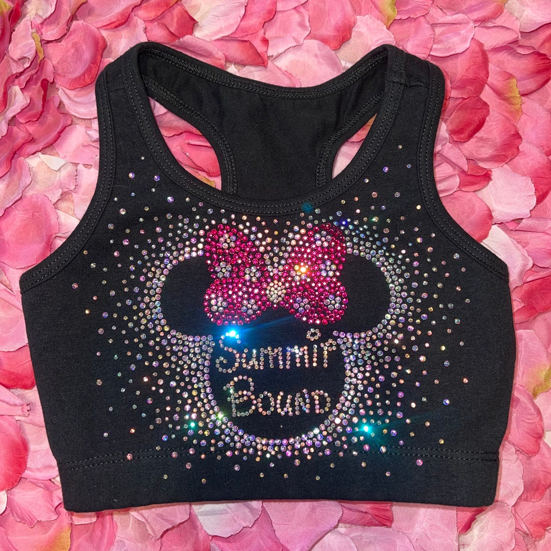 Summit Bound Scatter Rhinestone Mouse Ears Cheer Sports Bra