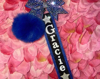 Perfect Custom Team Gift!! Team Name or Custom Name ribbon with optional AB Rhinestone Cheer Bow Keychain!