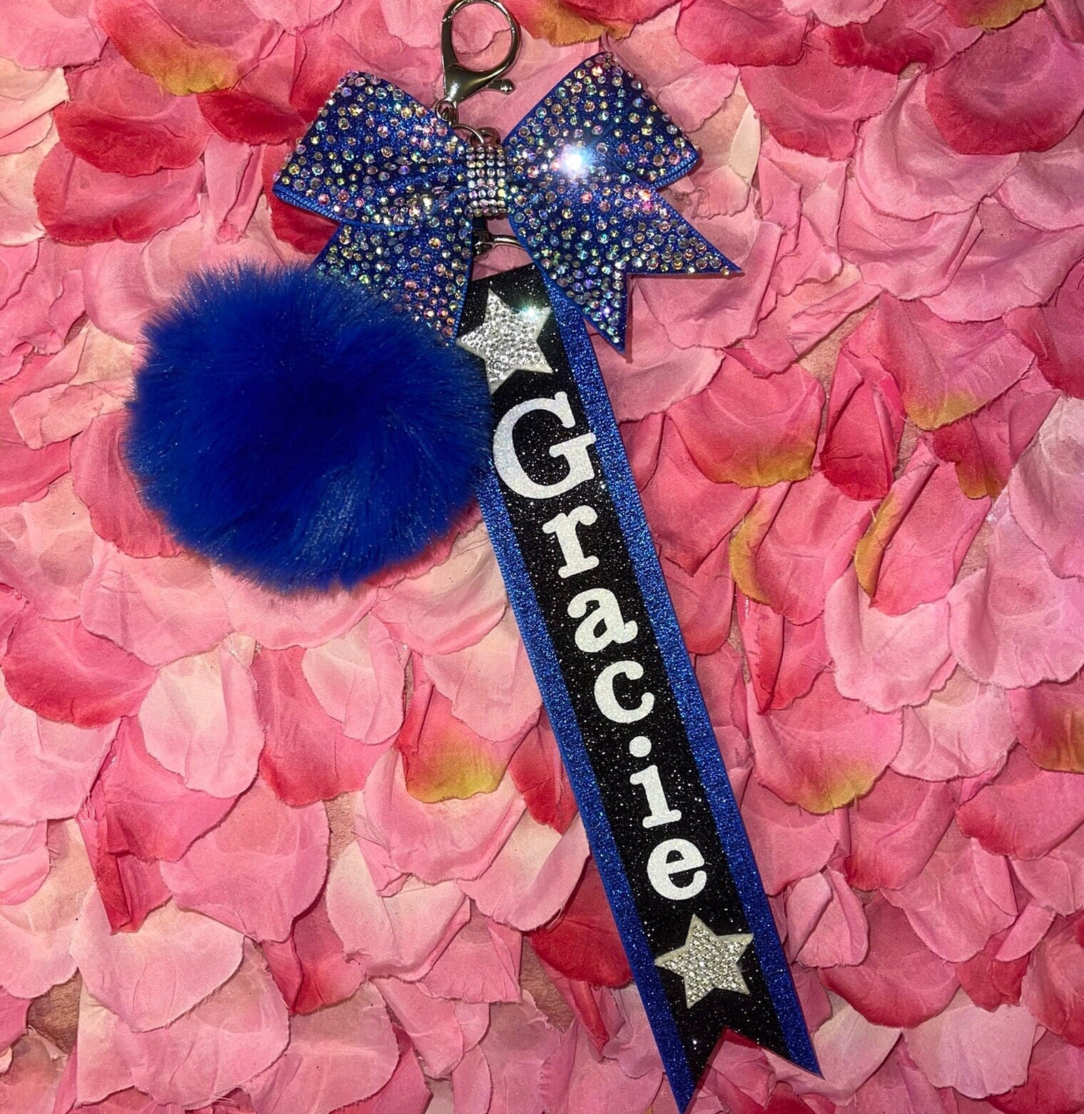 Cheer Bows Key Chain,Holographic Backpack Bow Pink Sparkly Bling Cheer Mom