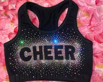 Beautiful Scatter AB Rhinestone Bold Cheer Practice Sports Bra