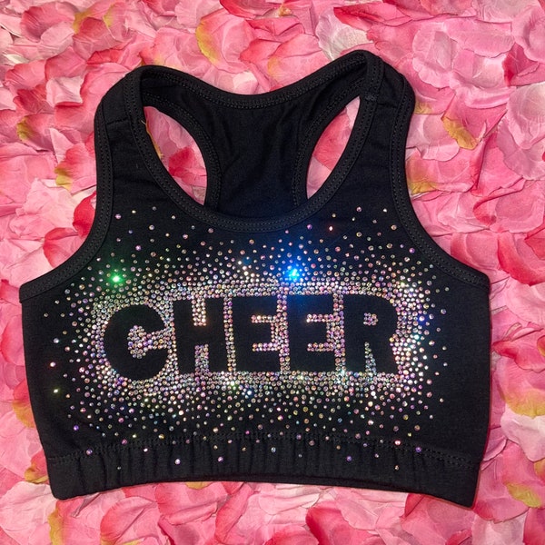 Beautiful Scatter AB Rhinestone Bold Cheer Practice Sports Bra