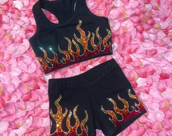 Custom DragonFire Rhinestone Tank, T-shirt, Capris pants, & Jacket Options