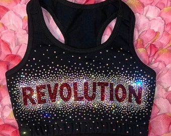 Custom Name Scatter Rhinestone Sports Bra With Choice of Color 