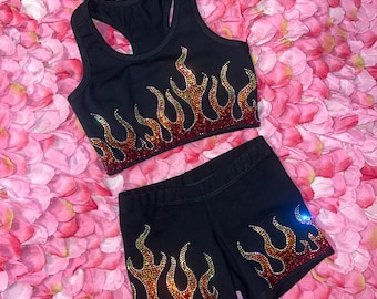 Custom DragonFire Rhinestone Tank, T-shirt, Capris pants, & Jacket Options