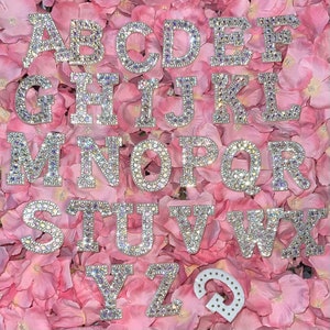 Individual Letters in White with AB Rhinestones-  Alphabet Letters For Homecoming Mum, Bride, HOCO, hats, Sashes, or use as a Patch