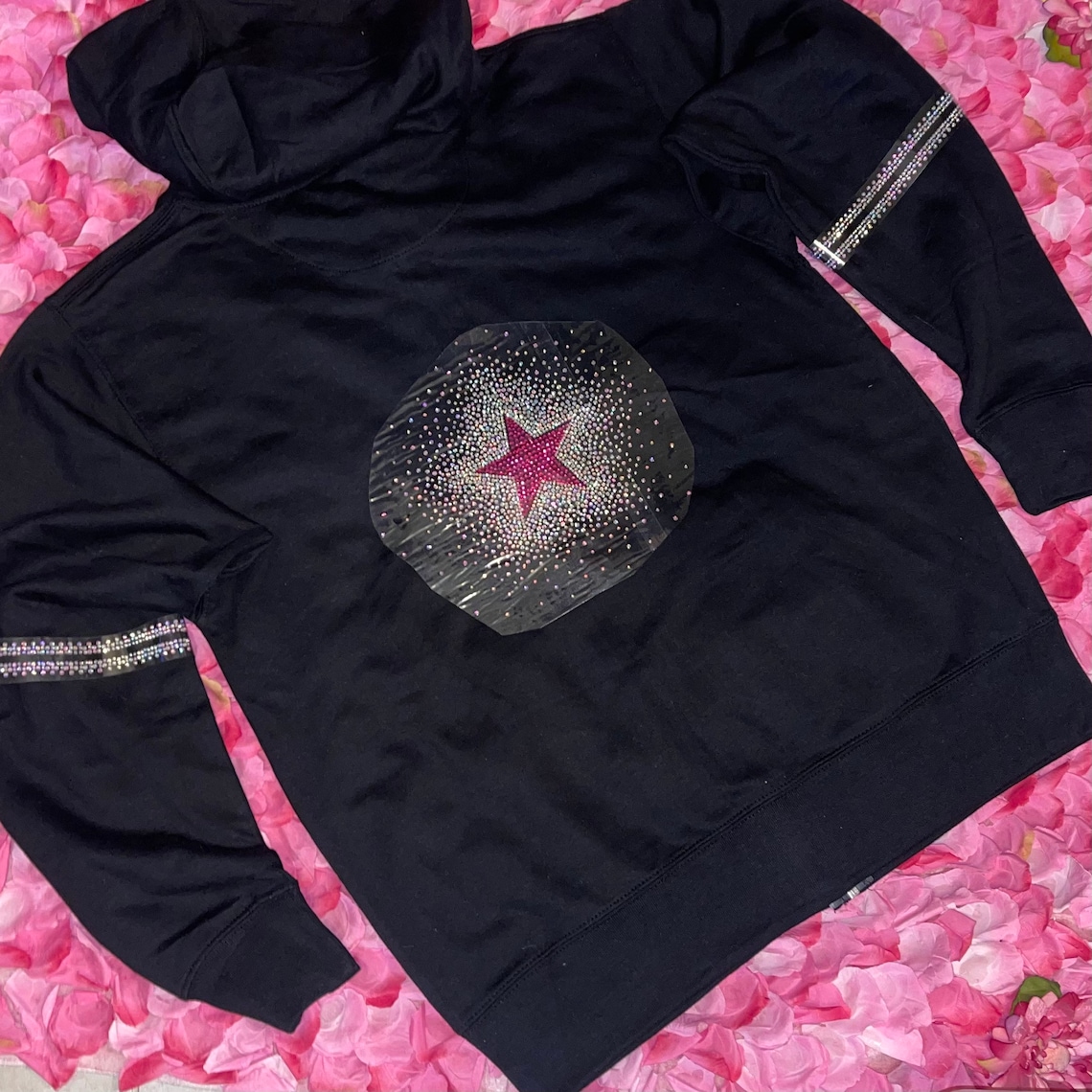 Black Custom Rhinestone FullZip Hoodie with Choice of Etsy