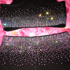 YL Ready to ship Heavy Ombré Style AB Rhinestone Cheer/ Dance Separates - Practice Bra & Shorts