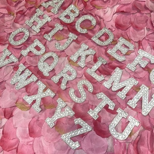 Individual Letters in White with Clear Rhinestones-  Alphabet Letters For Homecoming Mum, Bride, HOCO, hats, Sashes, or use as a Patch