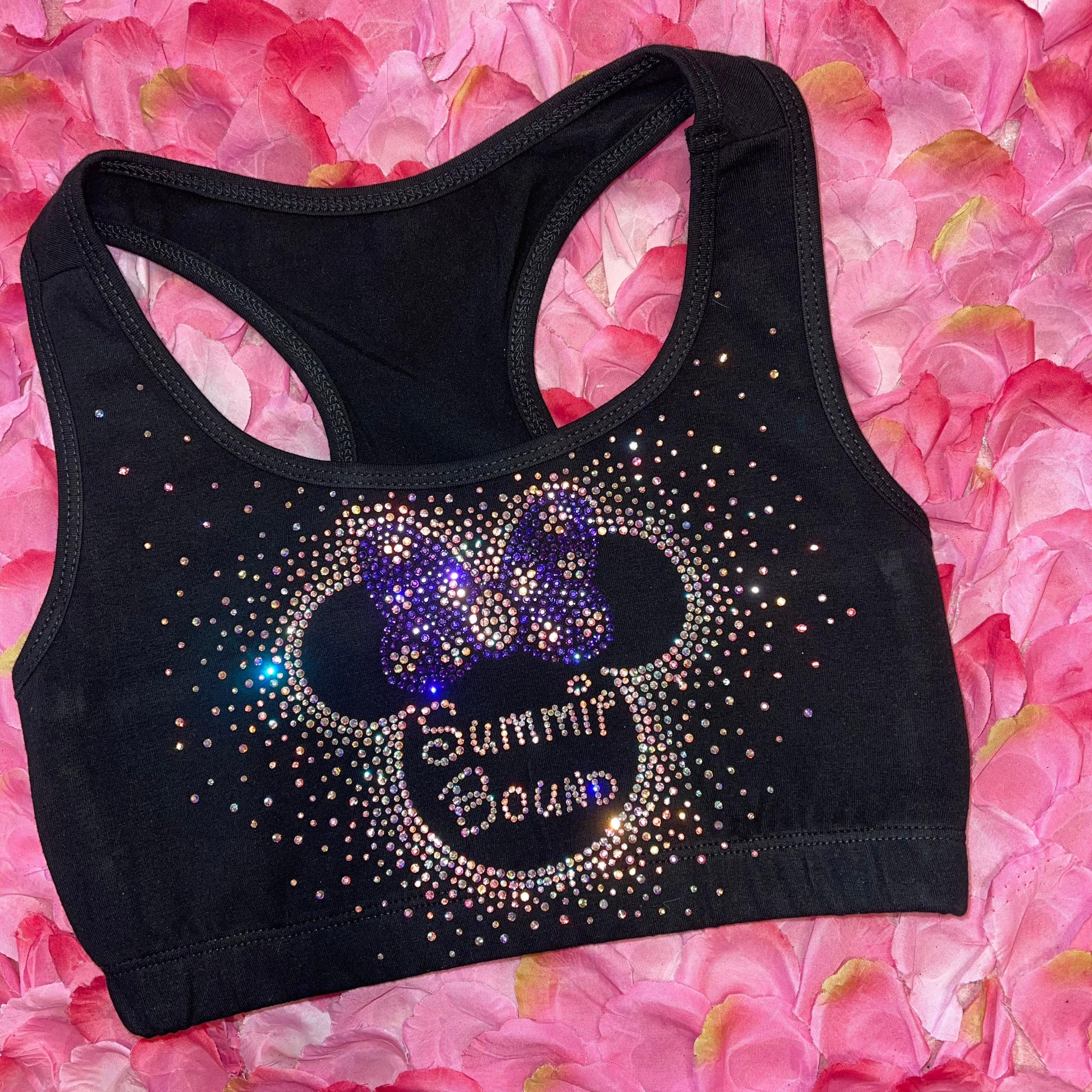 Summit Bound Scatter Rhinestone Mouse Ears Cheer Sports Bra 
