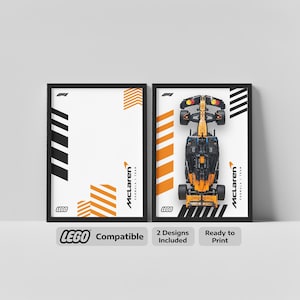 Lego Technic Kompatibel McLaren F1 Displayposters Set V3 (2 Designer Inkluderade) | Digital Konst för Formel 1-modeller 42228 - 42141