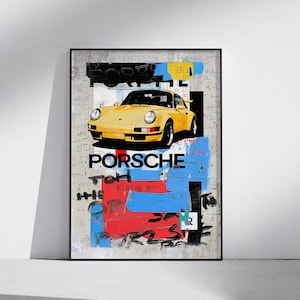 Retro Porsche 911 Poster Poster - Abstrakte Pop Art Stil Oldtimer Wandkunst | Digitale Illustration für Autoliebhaber und Motorsportfans