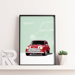 Póster premium de Austin Mini Cooper S - RetroSpeed Series / Clásico / Vintage / Autos / Arte mural / Decoración / Impresión / Giclée
