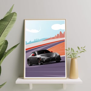 トヨタ スープラ GR - プレミアムマットポスター | レトロ | JDM | スポーツ | 車 | ウォールアート | 装飾 | プリント | ギフト