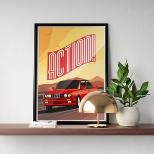 BMW e30 M3 - アクションシリーズ プレミアムポスター | クラシック | ヴィンテージ | 車 | ウォールアート | 装飾 | プリント | ギフト