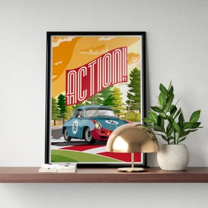 Porsche 356 - Action Series Premium Poster | Retro | Historic | Racing| Cars | Wall Art | Decor | Print | Gift