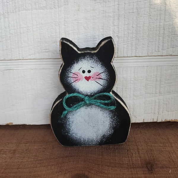 Mini Wood Cat, Tuxedo Cat Wood Decor, Tiered Tray Decor, Wooden Cat, Cat Decorations