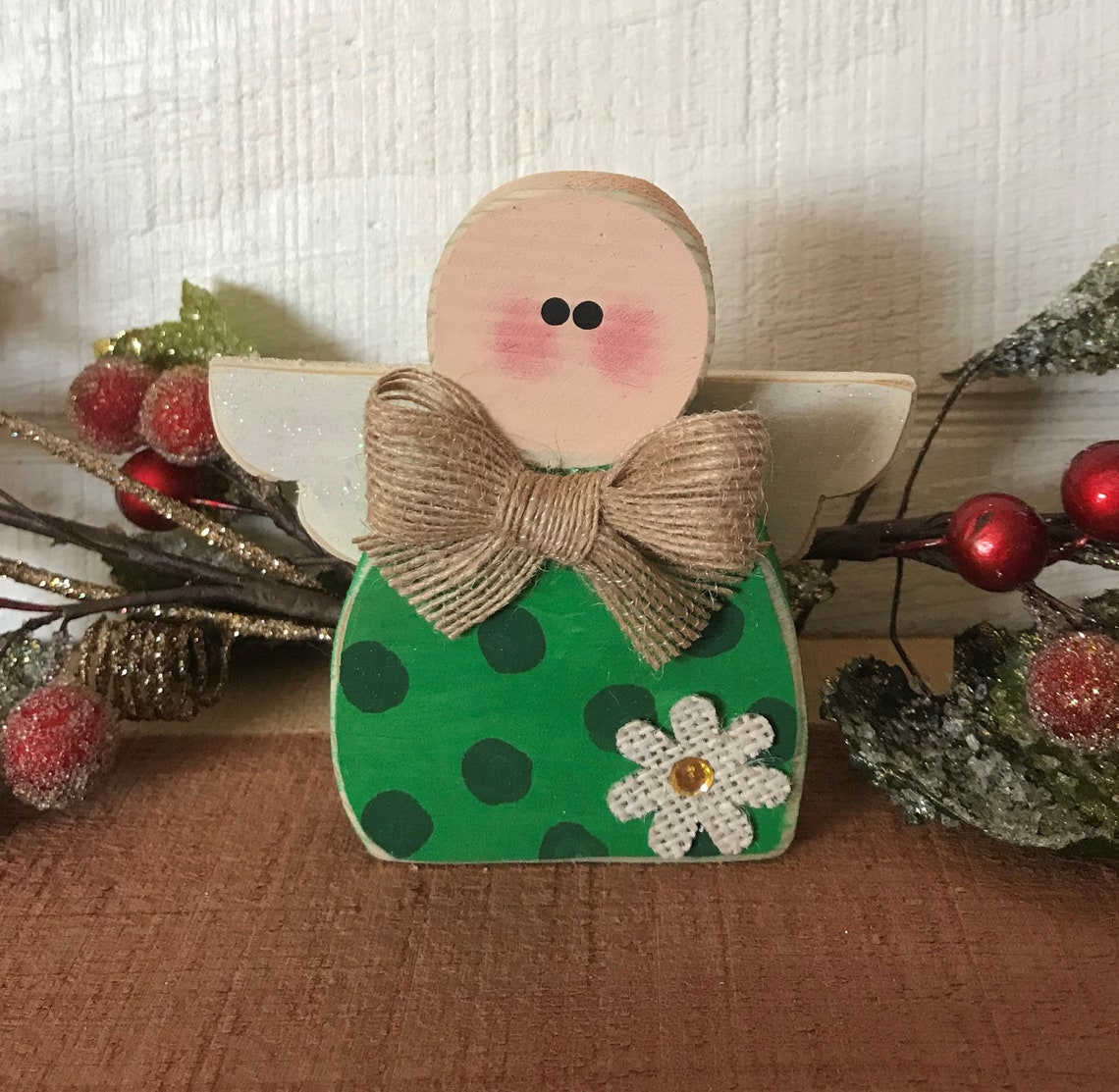 Mini Wooden Angel Shelf Sitter Green Wood Angel Wood Etsy
