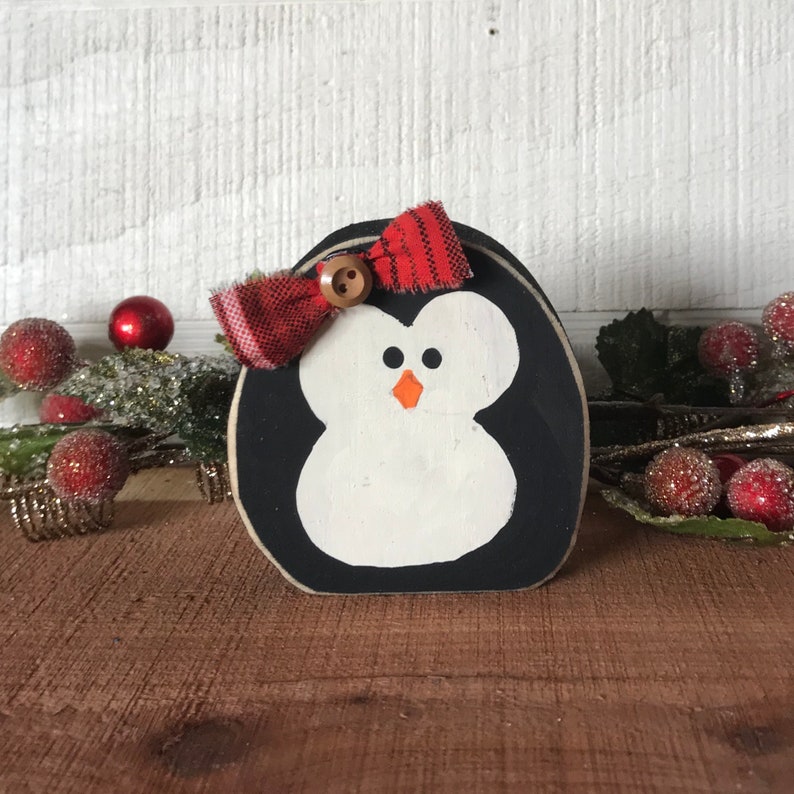 Mini Wood Penquin Tiered Tray Decor Christmas Wooden Decor image 1