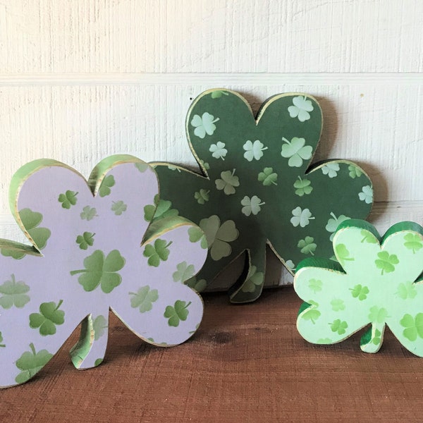 Wood Shamrocks, Wood St. Patrick's Day Decor, Wooden Shamrocks, Wood Clover, St. Patrick's Day Tiered Tray Decor