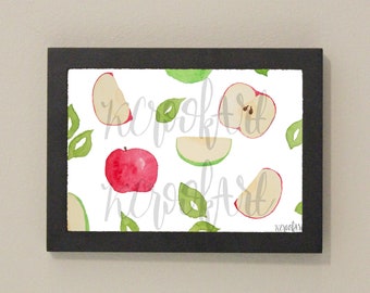 Red and Green Apple Watercolor Print 5"x7", Granny Smith Apple, Honeycrisp Apple, Kitchen Dining Room Wall Decor