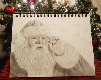 Santa Claus Graphite Fine Art Drawing Print 8x10-Santa Claus Drawing Christmas Print Saint Nicholas Wall Decor, Christmas Decor Holiday Gift