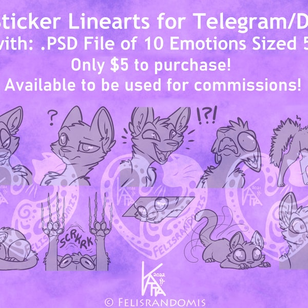 READ DISCLAIMER Digital Art Cat Kitty Feline Furry Stickers Bases Linearts