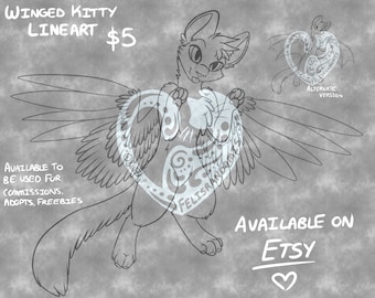 Character OC Digital Art Winged Cat Feline Base