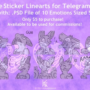 May include: A set of 10 digital line art stickers for Telegram or Discord featuring a purple and white cartoon creature with different expressions. The text "GUH" and "AAAAAAAA" are included in the image.
