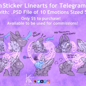 LEER DESCARGO DE RESPONSABILIDAD Arte digital de personajes SET 3 Protogen Stickers Base Linearts