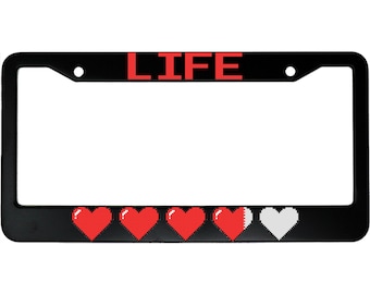 Life with Hearts as Lifeline Funny Gaming Aluminum Car License Plate Frame