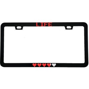 LIFE License Plate Frame, Gamer Health Bar Car Frame, Pixel Heart Driver Gift