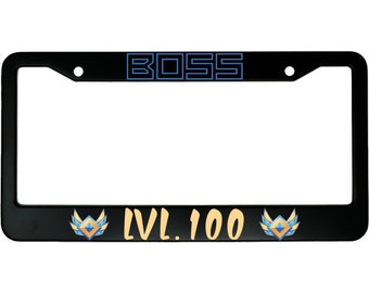 Boss Level 100 Funny Gaming Aluminum Car License Plate Frame - Great Gift For A Gamer