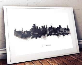 Birmingham Print, Skyline Art, Black and White, Abstract Painting, Watercolour Print, Birmingham Poster, Mother's Day Gift