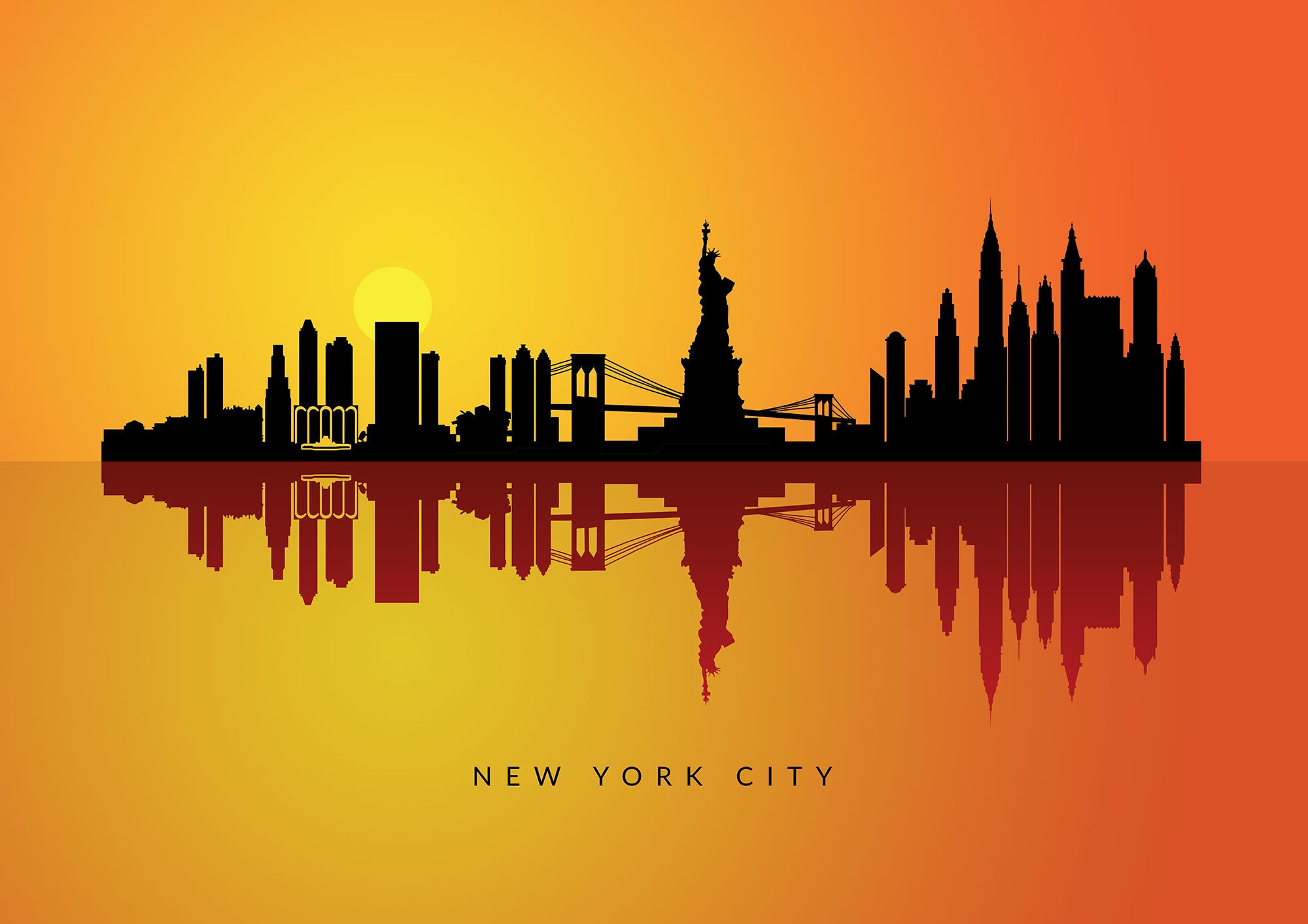 New York Art Print Cityscape Reflection Art Print Skyline Etsy