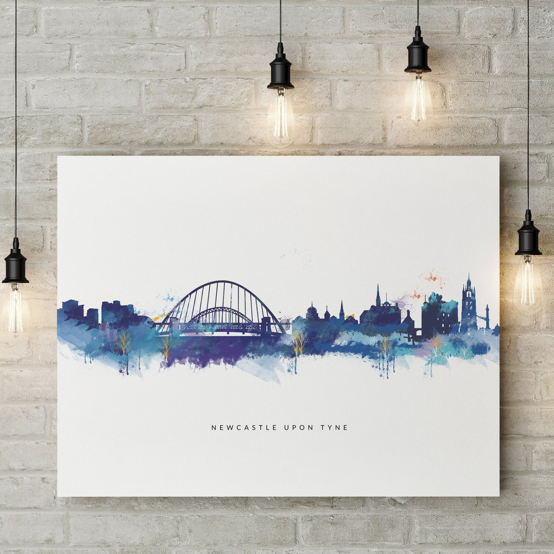Newcastle Skyline Canvas Art Blue Watercolour Box Canvas Etsy