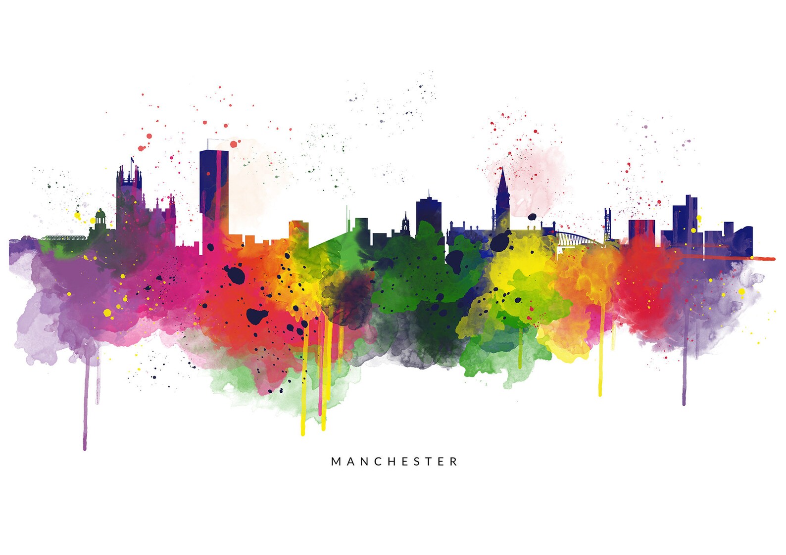 Manchester Canvas Skyline Print Art Print Cityscape Etsy