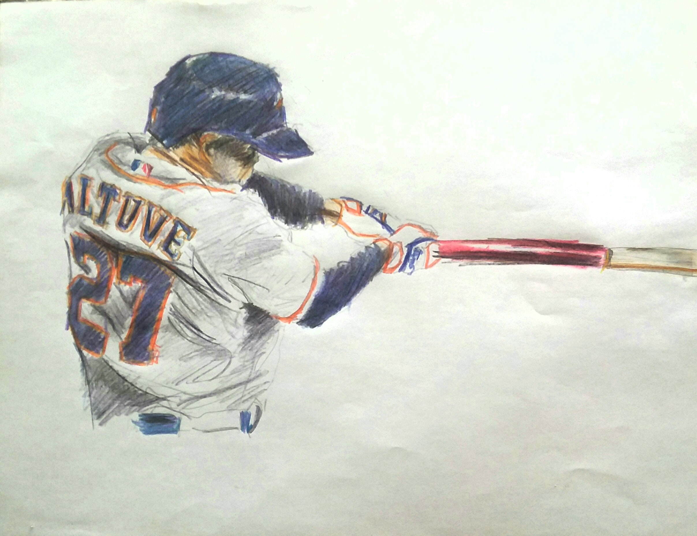 JOSE ALTUVE Houston Astros Color Pencil Sketch 