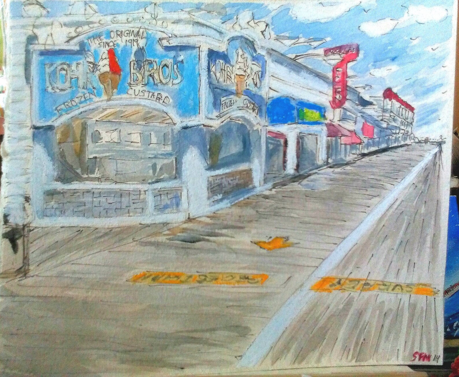 Ocean City, New Jersey Boardwalk Painting in Mixed Media Etsy
