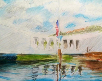 USS Arizona memorial @ Pearl Harbor color pencil drawing