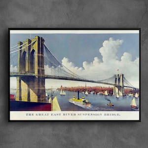 Poster vintage de arte de parede com impressão de ponte da cidade de Nova York, pôster de viagem emoldurado/sem moldura, impressão em tela
